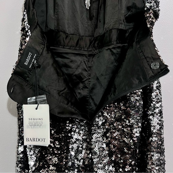 NWT Bardot Disco Barbie Silver, Champagne Gold, & Midnight Black Sequin Jumpsuit - Picture 15 of 16